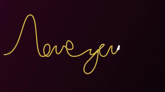 Minimalist gold line art animation of handwritten love you text on dark background for romantic use
