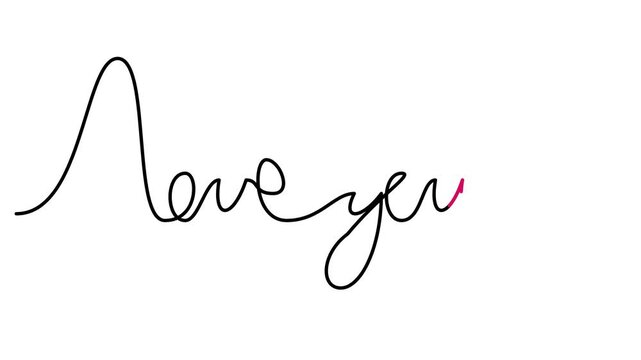 Single Continuous Line Drawing of Love You Phrase Script Animation on White Background for Romantic Concepts