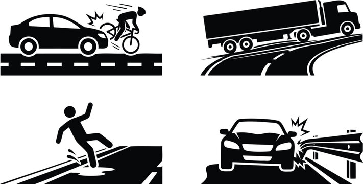 Set of road traffic accident and car crash icons
