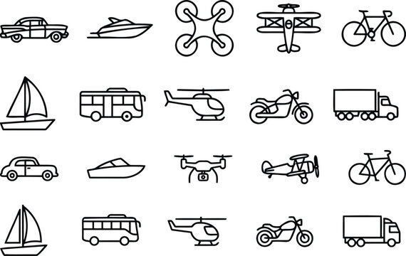 Set of simple transport icons line art