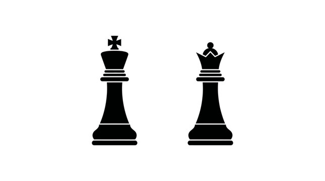 Black chess king and queen silhouette icons isolated.