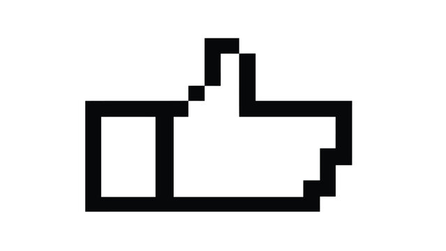 Pulgar hacia arriba estilo pixelado que representa el me gusta en redes sociales