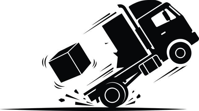 Fast moving delivery truck dropping a package icon