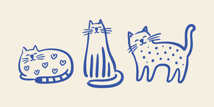 Cats Naive Art Vector Set Illustration