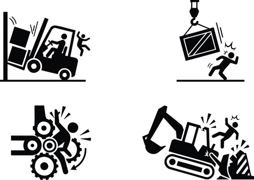 Industrial workplace accident and safety hazard icons