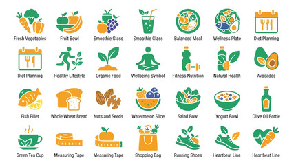 Fototapeta premium Colorful Flat Design Healthy Lifestyle Icons Collection.