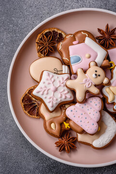 Gingerbread as a Christmas staple, sweet biscuits for the holiday. Gingerbread as a background