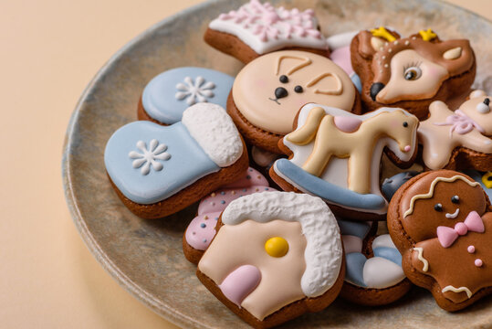 Gingerbread as a Christmas staple, sweet biscuits for the holiday. Gingerbread as a background