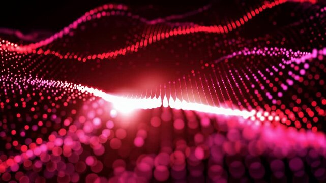 Dynamic video of vibrant red digital particle waves flowing smoothly in an abstract modern motion background