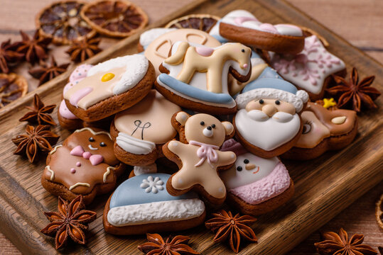 Gingerbread as a Christmas staple, sweet biscuits for the holiday. Gingerbread as a background