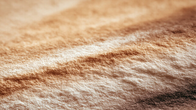 A close up view of soft brown and white wool fabric showing the detailed texture and natural fibers of the woven textile material surface