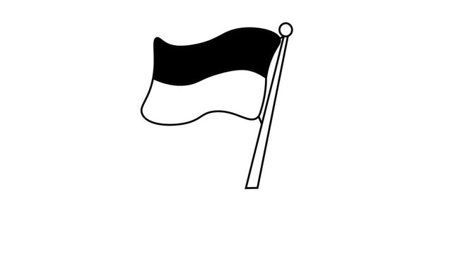 The flag, featuring a dark top section and a light bottom section, appears in a waving pose.