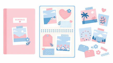 Fototapeta premium Memory Journal with Stickers and Decorative Elements for Personalized Note-Taking in a Soft Pastel Color Scheme