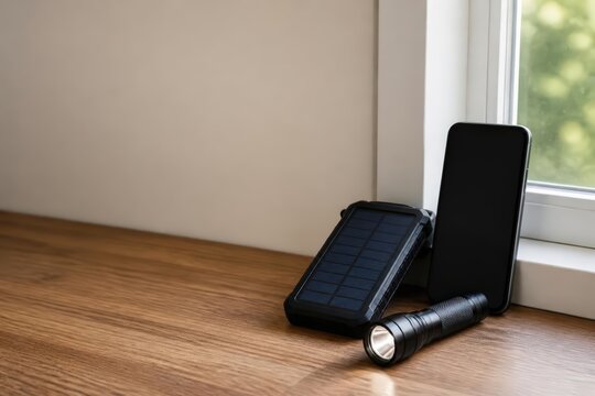 Smartphone with solar power bank and flashlight