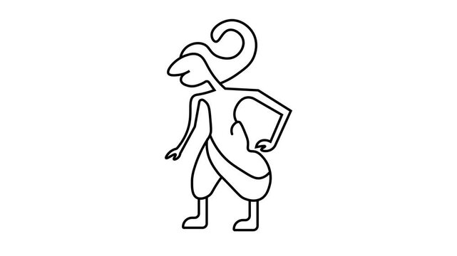 A simple black-and-white outline drawing of a traditional Javanian shadow puppet character figure standing on a plain white screen.