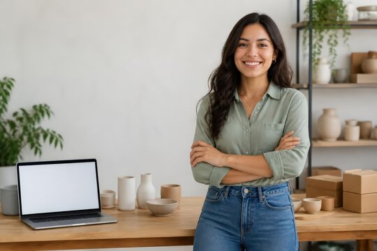 Smiling woman standing in ceramics studio