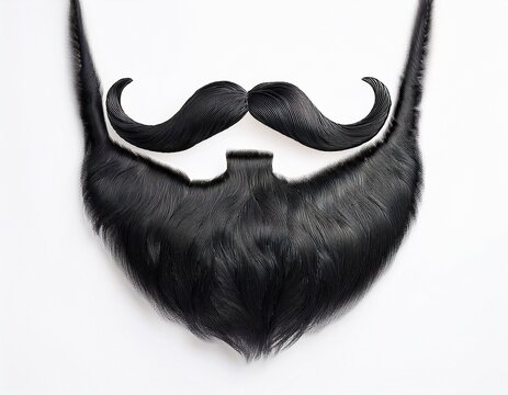 realistic black fake beard with mustache isolated on white background