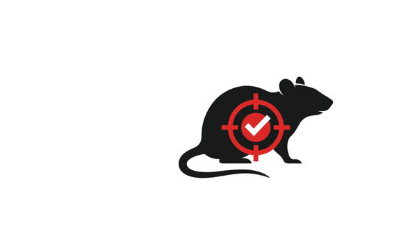Rat silhouette with red target and checkmark pest control icon