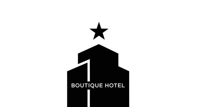Stylized black silhouette logo of a boutique hotel building with a star on top against a white background.