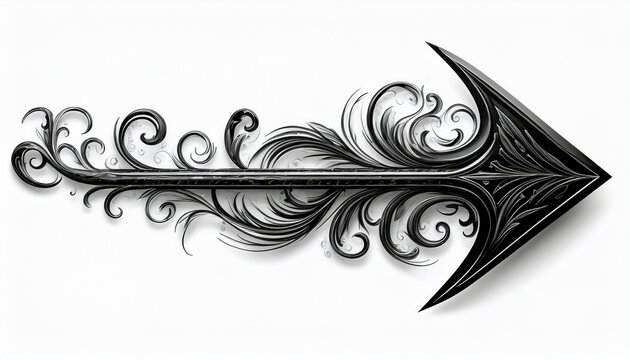 black curly arrow hand drawn shape pointing left for direction pointer guide navigation on white background