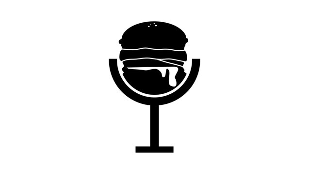 Food podcast,burger in microphone shape, black isolated vector silhouette