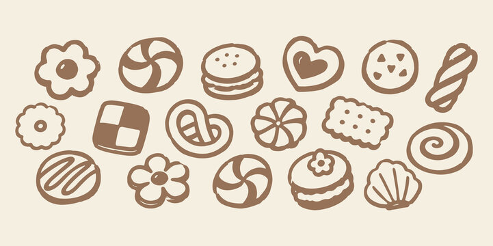 Cookie Collection Hand Drawn Vector Set Illustration