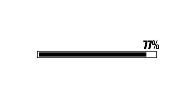 Loading bar animation showing process completion progress with percentage counting up on white background for web site interface and software user experience.