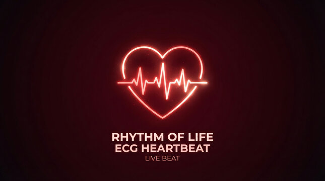 Rhythm of life ekg heartbeat neon sign concept on dark background with heartbeat