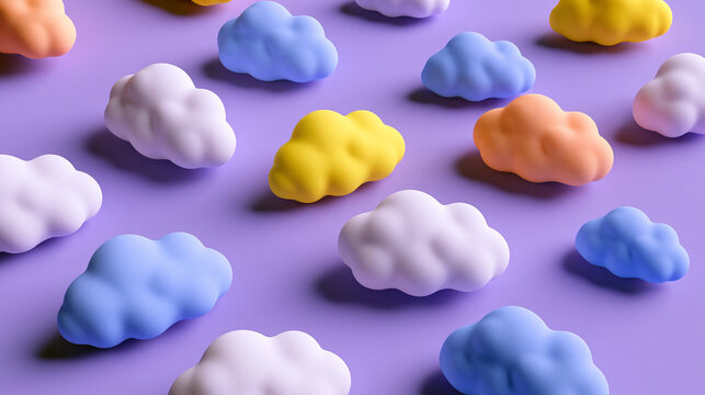 Colorful Cloud Shapes on Purple Background