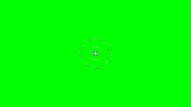 Minimalist white circular geometric pattern on a solid chroma key green background