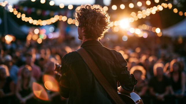 Speaker Addressing Crowd at Evening Festival Event