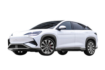 Obraz premium SUV electric car white car side view Isolated on transparent background. 