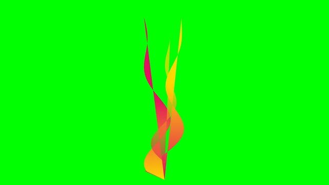 Abstract colorful flame shapes rising vertically against a green background