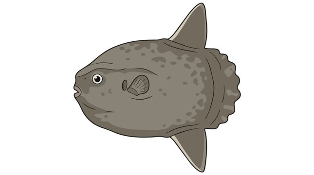 Grey Sunfish Mola Mola Tropical Fish Vector Illustration Isolated on White for Educational Marine Materials