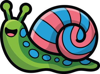 A colorful cartoon snail with a pink and blue shell on a white background © Zaviyar