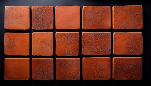 a grid of square rustic terracotta tiles arranged neatly against a black background