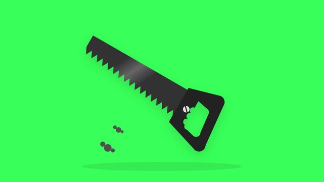 Hand Saw Illustration with Clear Shape and Sharp Details, Symbol of Construction, Carpentry, Woodwork, Repair, Maintenance and Manual Labor Activity, Flat Graphic on Green Screen