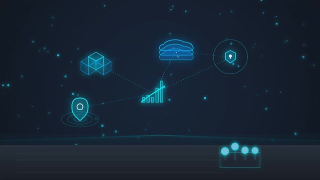 A professional high-quality procedural motion graphic footage of a swirling holographic cyber cloud security & analytics visual. Featuring glowing paths of  solid theme on high contrast dark backdrop.