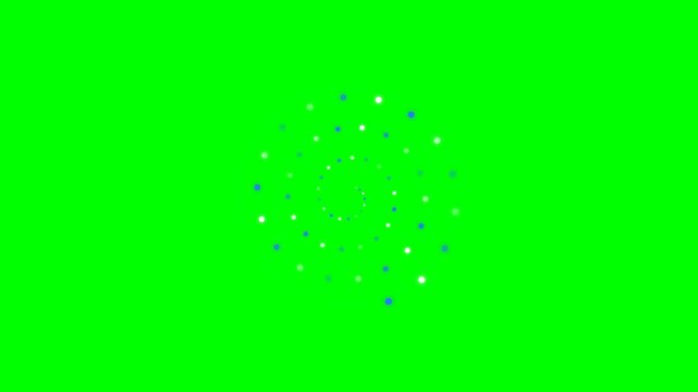 Abstract spiral pattern of small colorful dots on a vibrant green background