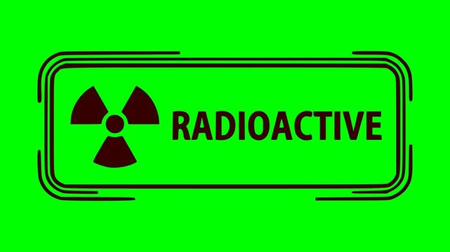 radioactive warning sign with red flashing light effect and green chroma key background for video editing and emergency alerts