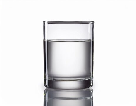 glass of clear liquid isolated on white background