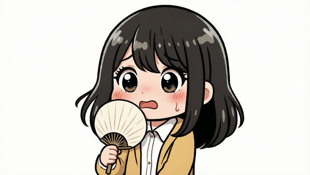 Cute Girl Cooling Off with a Hand Fan