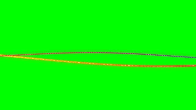 Two intersecting lines with dashed patterns set against a vibrant green screen
