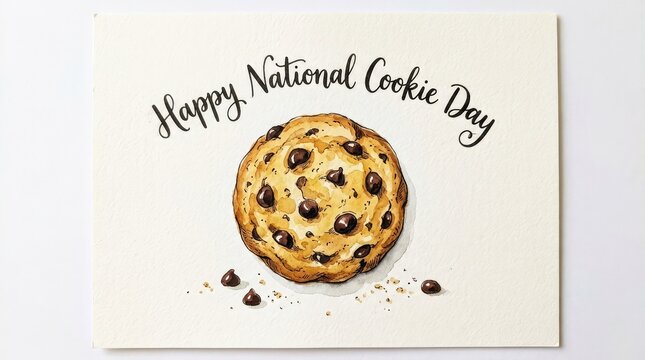 Happy National Cookie Day card banner with illustrated chocolate chip cookie and sprinkles