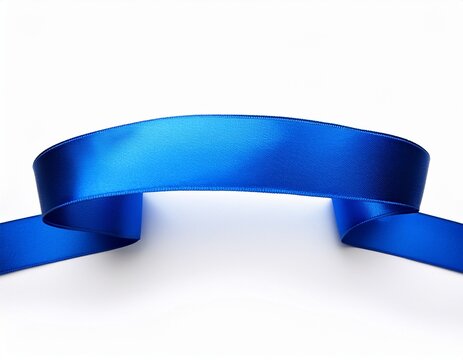 a vibrant blue ribbon banner with decorative ends on white background