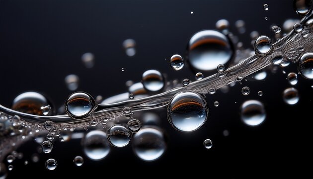abstract close up of water droplets on a black background showcasing the beauty and simplicity of bubbles in macro photography