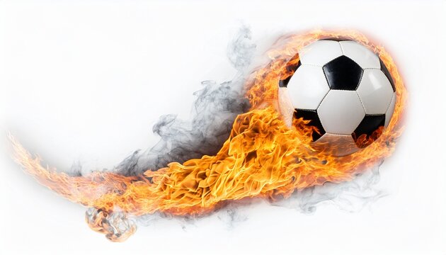 soccer ball flying on fire isolated on white background