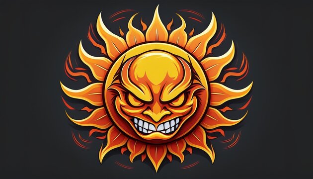 evil sun logo angry fire sun mascot emblem design