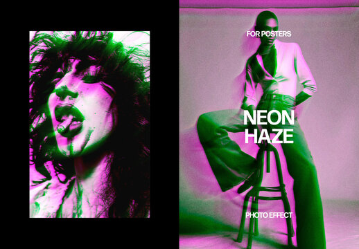 Vertical Neon Haze Photo Effect For Poster And Print Design