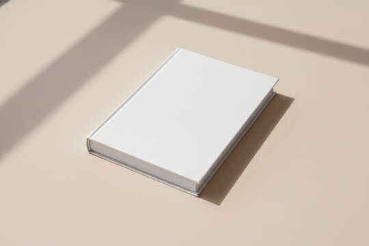 Maquette de couverture de livre blanc vierge sur fond beige avec ombres de fen&ecirc;tre, vue de haut
